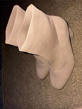 Neutral Knit Sock Ankle Boots - Women's Stretch Tan Booties